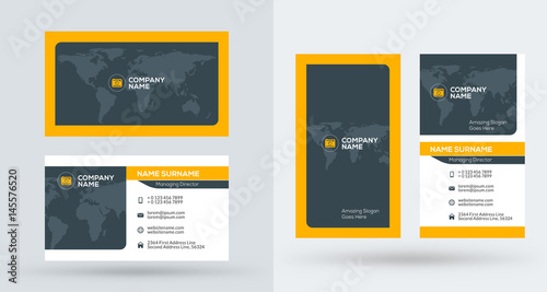 Double-sided creative business card template. Portrait and landscape orientation. Horizontal and vertical layout. Vector illustration