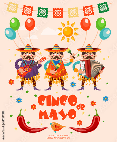 Vector colorful card about Mexico. Travel poster with mexican items.