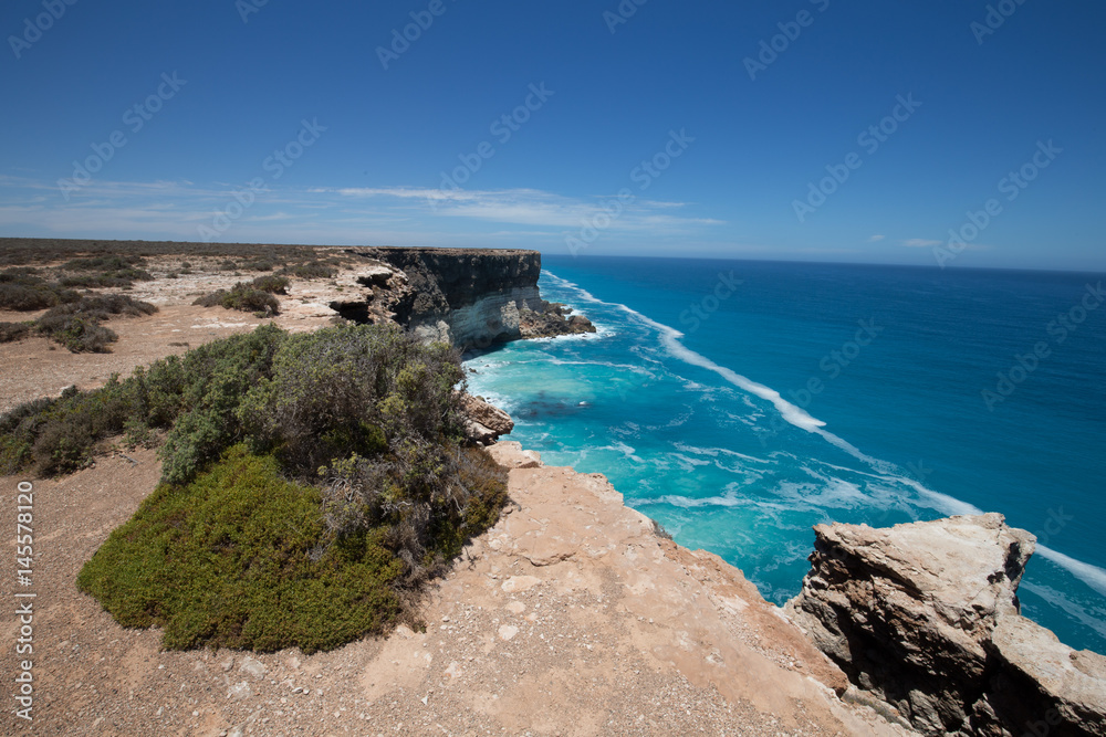 The Great Australian Bight on the Edge of the Nullarbor Plain. Whales are frequently seen frolicking below the cliffs