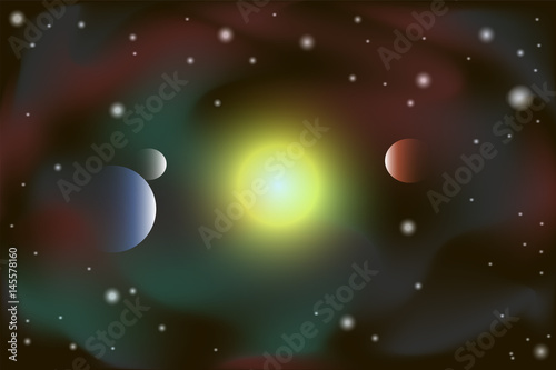 Star and planets in the universe in the nebula