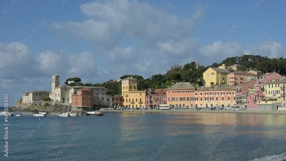 The panoramic view of the Baia del Silenzio in Sestri Levante, Italy The panoramic view of the Baia del Silenzio in Sestri Levante, Italy