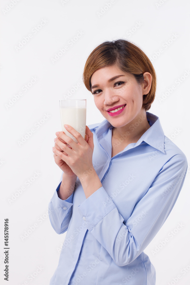 healthy asian woman holding glass of milk healthy asian woman holding glass of milk