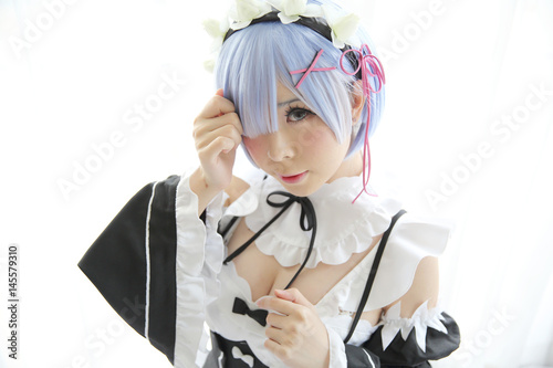 Quadro su tela Japan anime cosplay girl in white tone