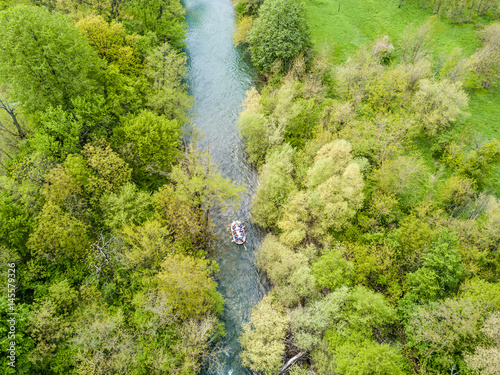 Rafting aerial view from a drone in Nera's Gorges, Romania (Cheile Nerei) © Calin Stan