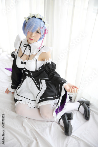 Bild auf Leinwand Japan anime cosplay girl in white tone