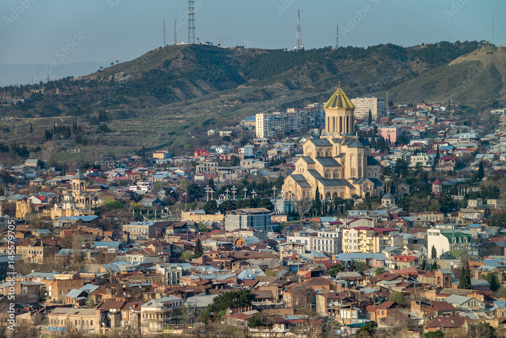 Obraz premium TBILISI, GEORGIA Panorama view on centre of Tbilisi city.