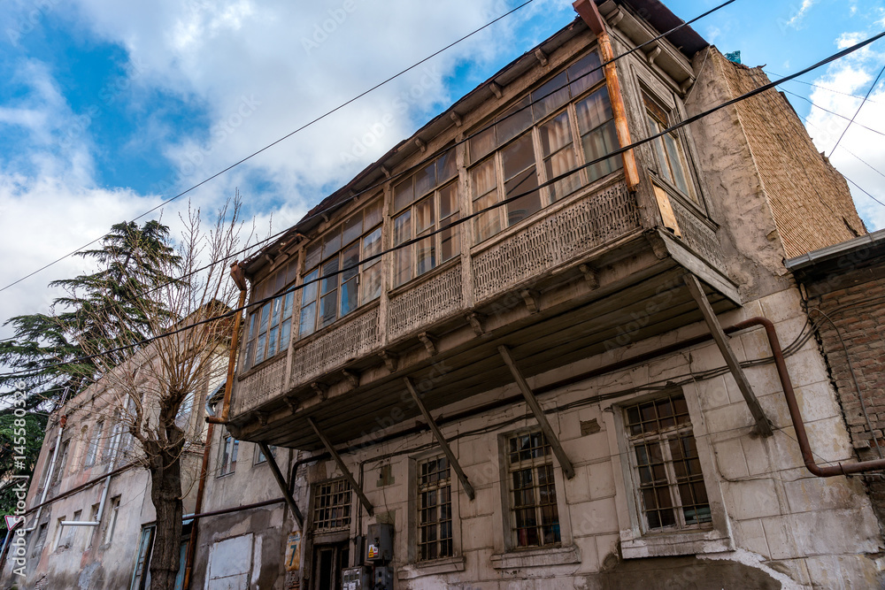 Georgia, old streets of Tbilisi in spring weather. 