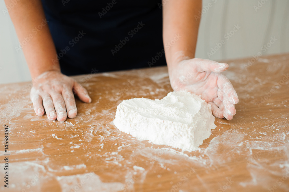 Chef preparing dough - cooking process Chef preparing dough - cooking process