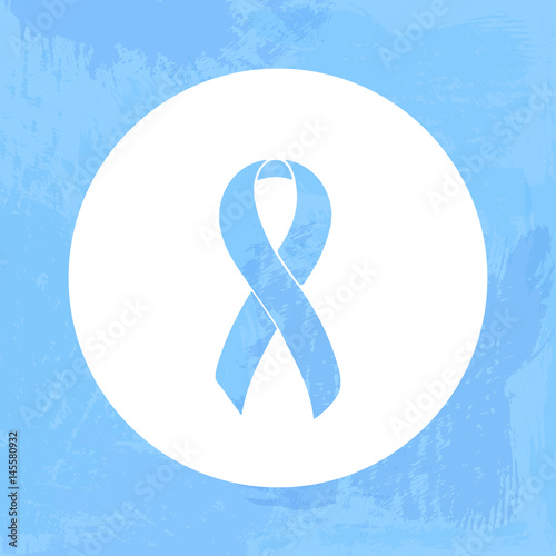 Awareness ribbon. Light blue ribbon. Isolated icon. Watercolor painted background. photo