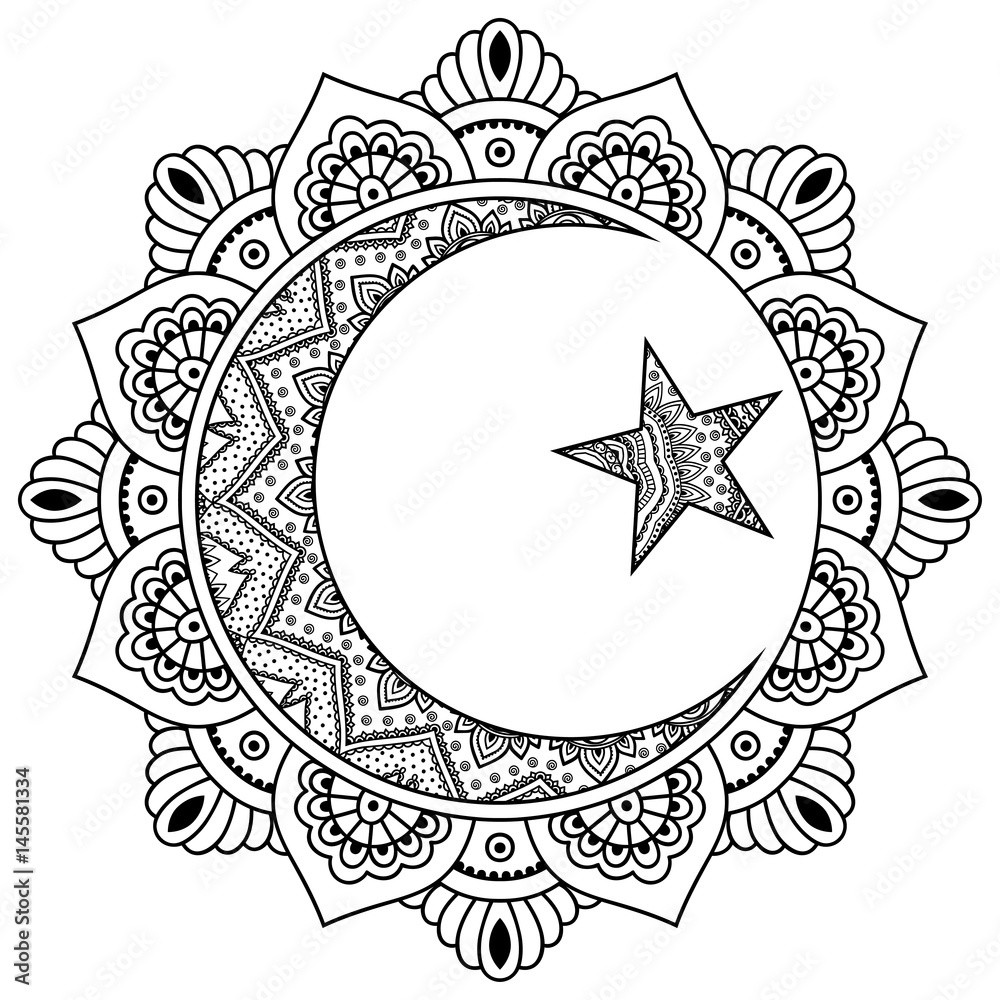 Religious Islamic Symbol Of The Star And The Crescent Decorative Sign For  Making And Tattoos Eastern Muslim Symbol Stock Illustration - Download  Image Now - iStock