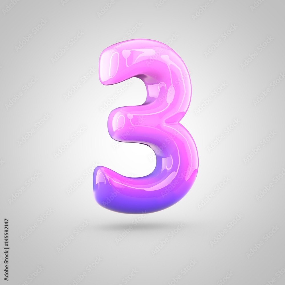 Glossy pink and violet gradient paint alphabet number 3 isolated on white background Glossy pink and violet gradient paint alphabet number 3 isolated on white background