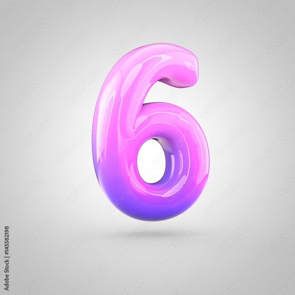 Glossy pink and violet gradient paint alphabet number 6 isolated on white background Glossy pink and violet gradient paint alphabet number 6 isolated on white background