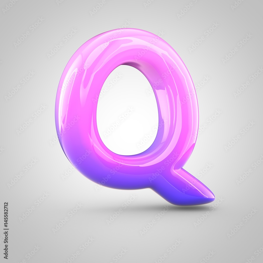 Glossy pink and violet gradient paint alphabet letter Q uppercase isolated on white background Glossy pink and violet gradient paint alphabet letter Q uppercase isolated on white background