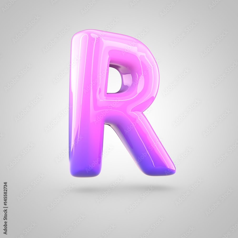 Glossy pink and violet gradient paint alphabet letter R uppercase isolated on white background Glossy pink and violet gradient paint alphabet letter R uppercase isolated on white background