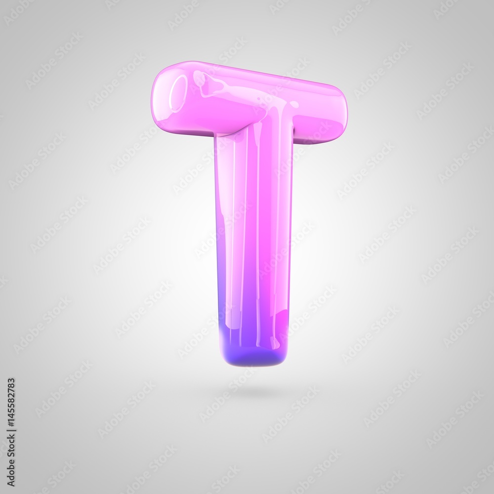 Glossy pink and violet gradient paint alphabet letter T uppercase isolated on white background Glossy pink and violet gradient paint alphabet letter T uppercase isolated on white background