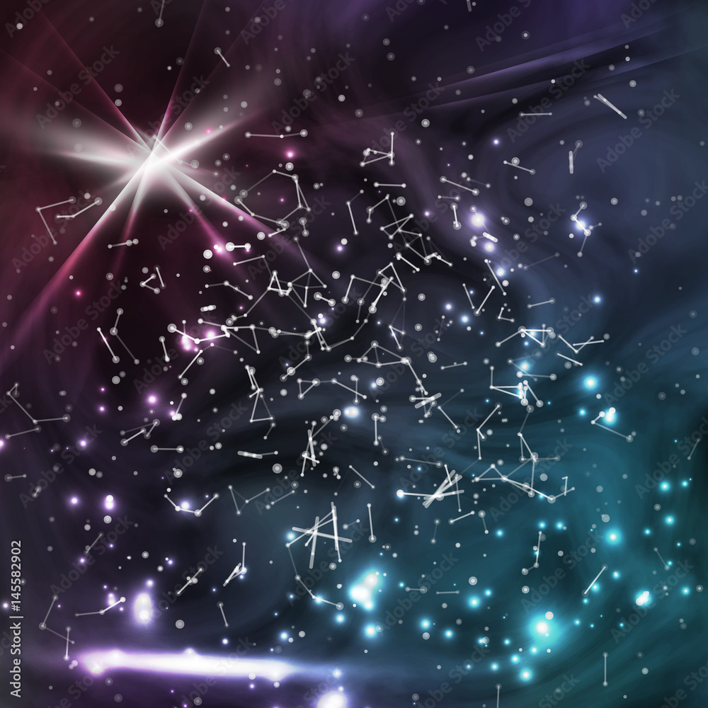 Fototapeta premium Cosmic Constellations Modern Background Vector. Sparkling Nights Abstract Sky With Stars
