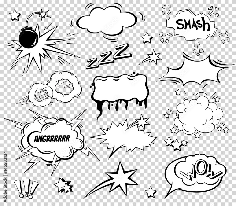 Big Set of Cartoon, Comic Speech Bubbles, Empty Dialog Clouds in Pop Art Style. Vector Illustration for Comics Book , Social Media Banners, Promotional Material Big Set of Cartoon, Comic Speech Bubbles, Empty Dialog Clouds in Pop Art Style. Vector Illustration for Comics Book , Social Media Banners, Promotional Material