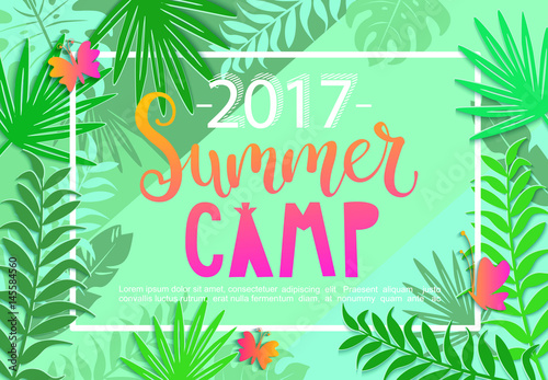 Summer camp 2017 lettering on jungle background.