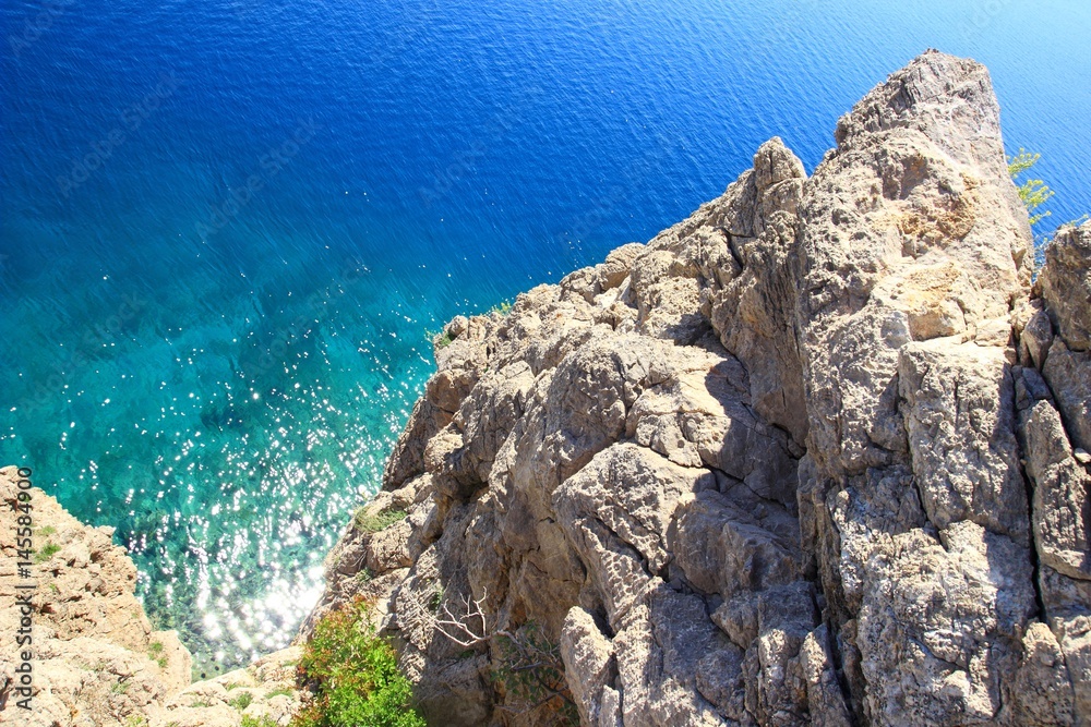 Clear blue sea and rocky coast. Beauty of Croatia. Adriatic sea.
