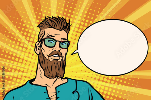 Hipster is thinking about something, a comic book bubble