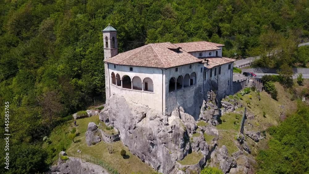 Aerial shot from the drone of the Sanctuary of St. Patrick (San Patrizio), Colzate, Bergamo, Italy Aerial shot from the drone of the Sanctuary of St. Patrick (San Patrizio), Colzate, Bergamo, Italy