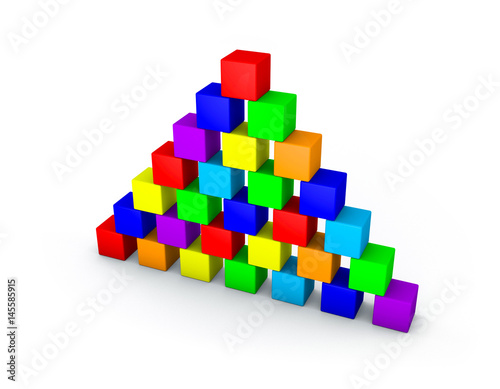Pyramid from toy building blocks. 3D rendering illustration.
