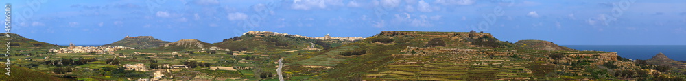 Panorama Gozo, Blick von Vittoria nach Nordost  und Osten auf Xaghra und Nadur