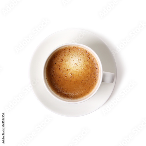 closeup of coffee cup isolated on a white background