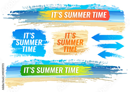 Set. Summer banner, tropical beach, color frame