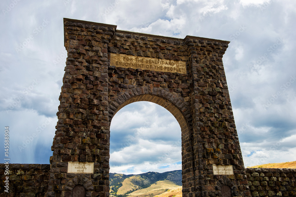 Historic Roosevelt Arch at Yellowstone National Park 