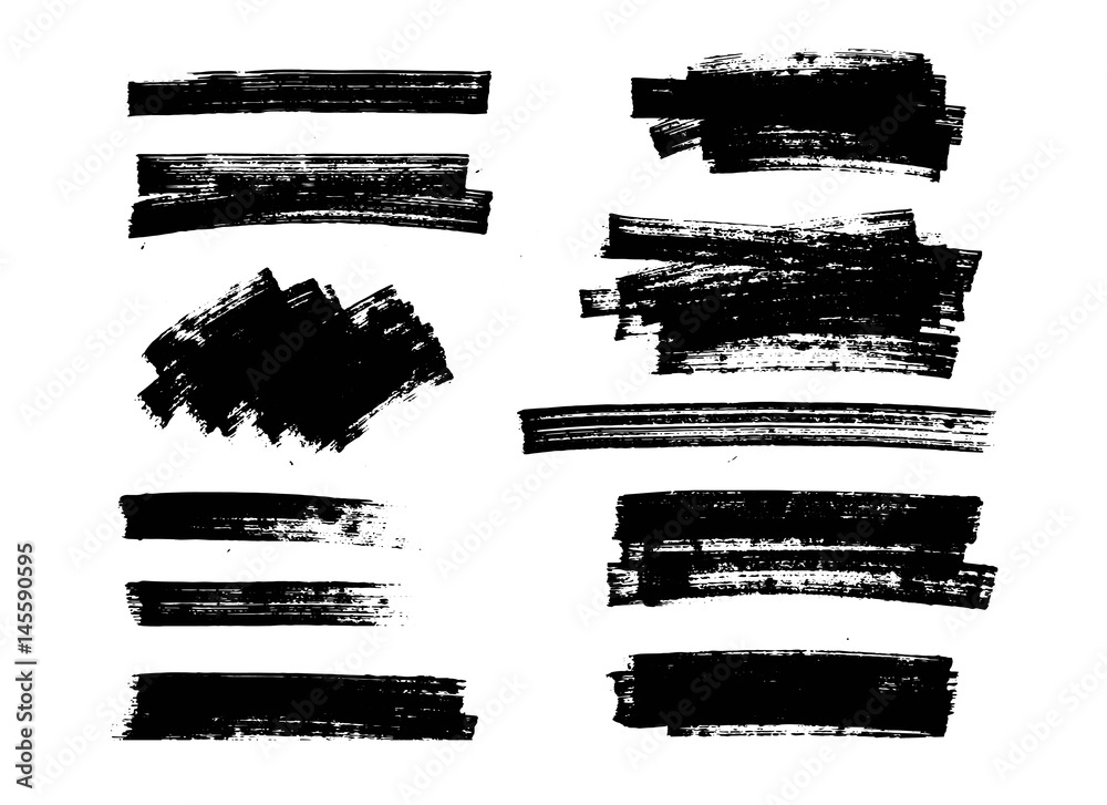 Naklejka premium Set of black paint, ink brush strokes, lines.