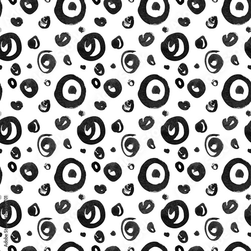 Black and white seamless patterns. Hand drawn watercolor circles.