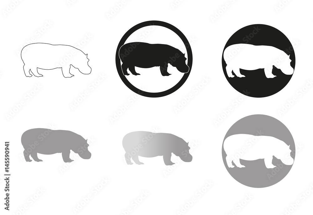 Obraz premium Hippopotamus minimal vector illustration, silhouette isolated on a white background