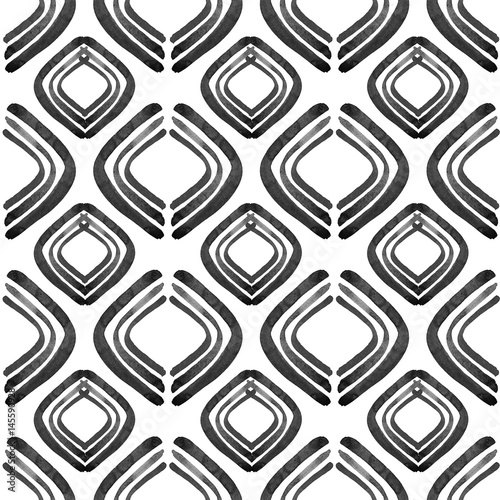 Black and white seamless patterns. Hand drawn watercolor lines.