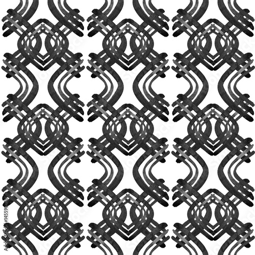 Black and white seamless patterns. Hand drawn watercolor lines.