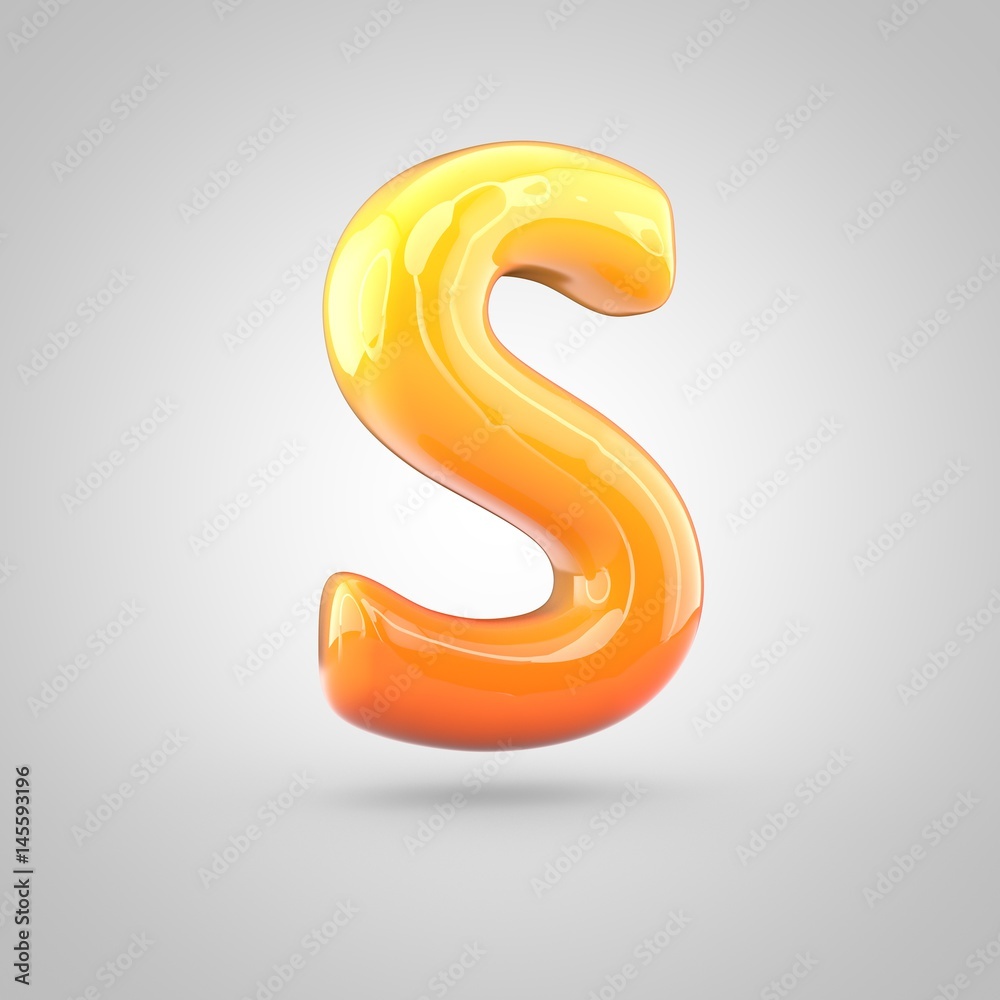 Glossy orange and yellow gradient paint alphabet letter S uppercase isolated on white background Glossy orange and yellow gradient paint alphabet letter S uppercase isolated on white background