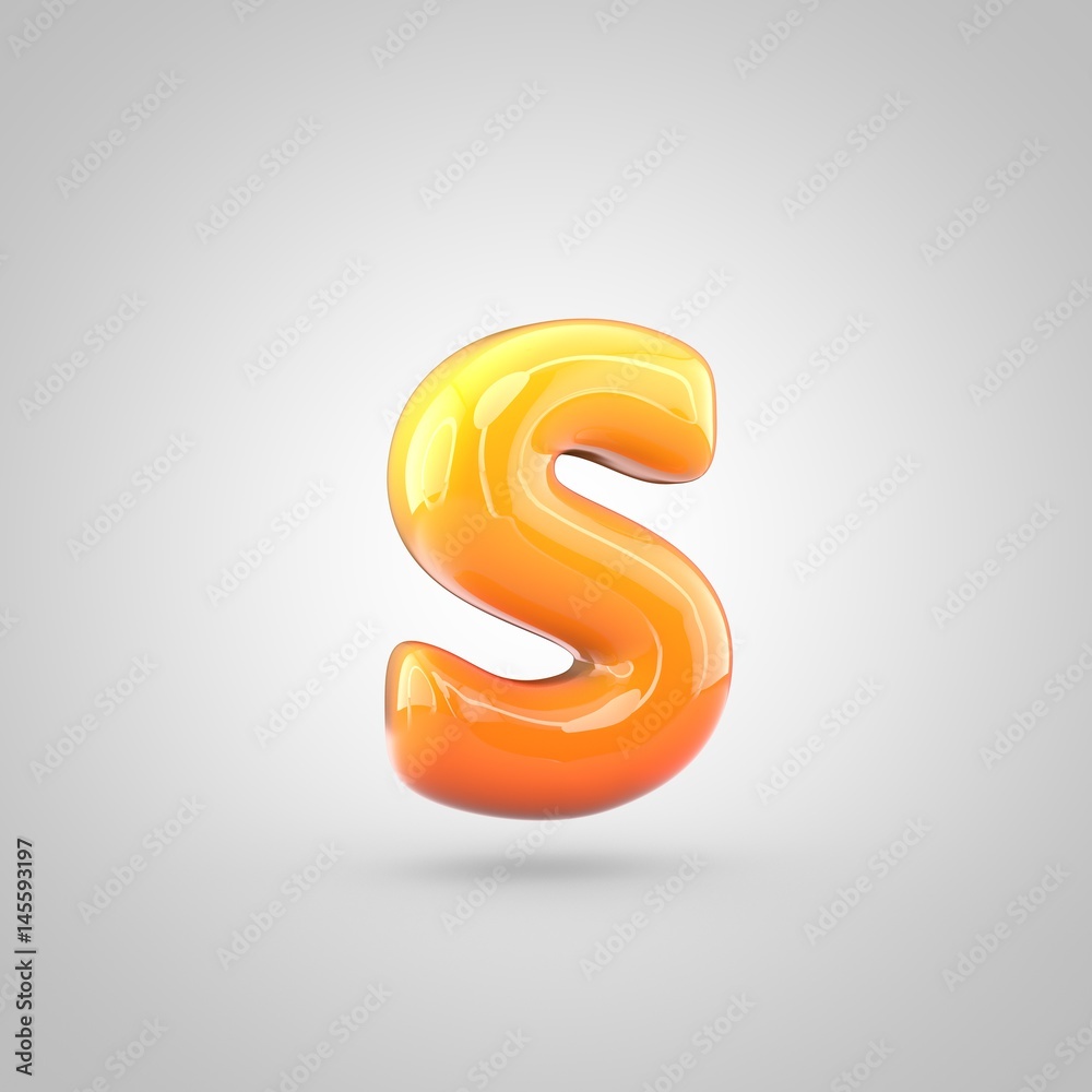Glossy orange and yellow gradient paint alphabet letter S lowercase isolated on white background Glossy orange and yellow gradient paint alphabet letter S lowercase isolated on white background