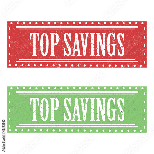 Top Savings Grunge Rubber Stamp.Red and White,Green and White Background. 