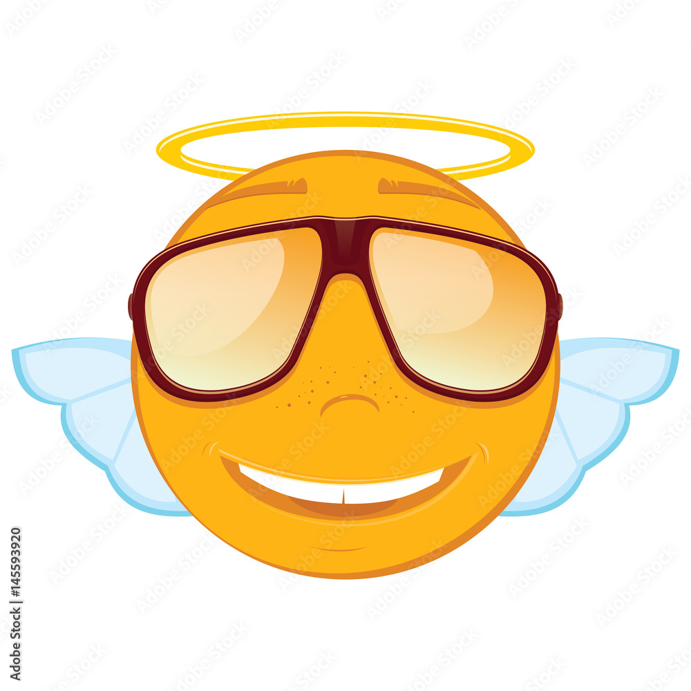 Cute angel emoticon in a sunglasses on white background. Vector illustration. Cute angel emoticon in a sunglasses on white background. Vector illustration.