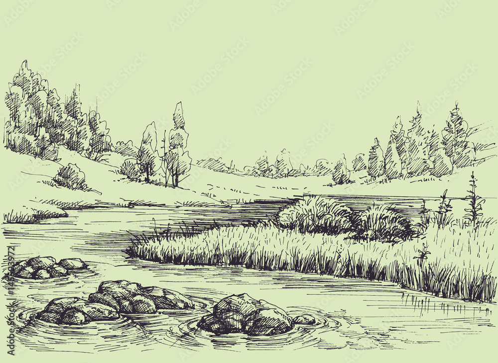 River flow, nature landscape