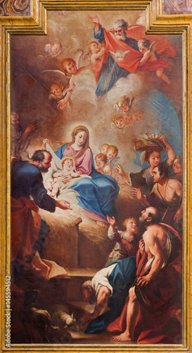 TURIN, ITALY - MARCH 13, 2017: The painting of Nativity in church Chiesa di Santa Teresia by Sebastiano Conca (1730).