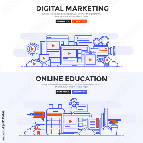 Flat design concept banner - Digital Marketing and Online education