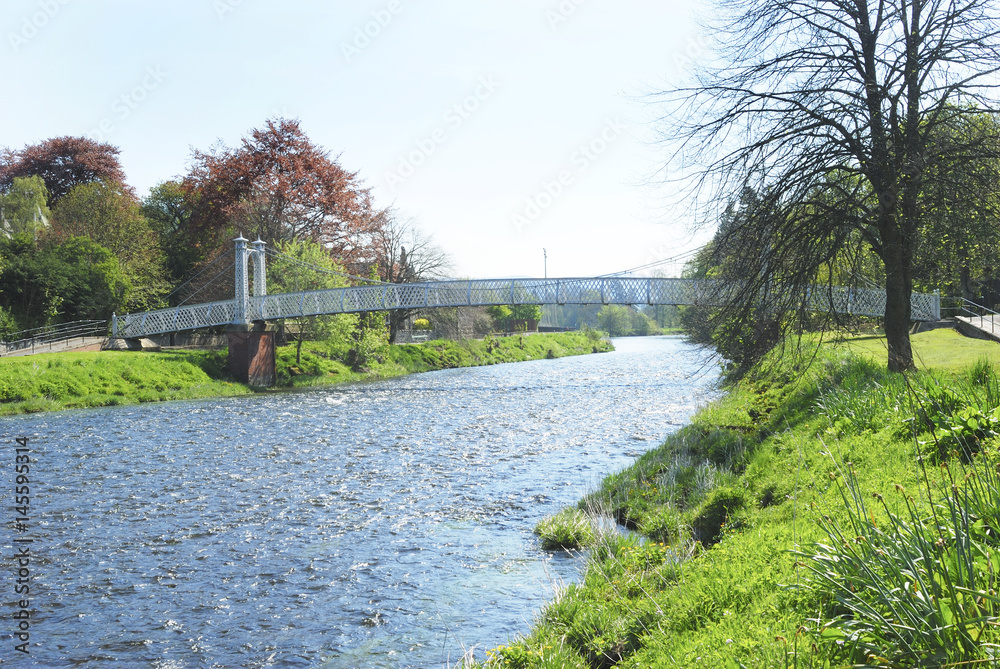Fototapeta premium pedestrian bridge over river Tweed at Peebles