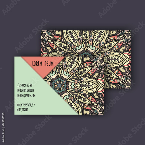 Vector vintage visiting card set. Floral mandala pattern and ornaments. Oriental design Layout. Islam, Arabic, Indian, ottoman motifs.