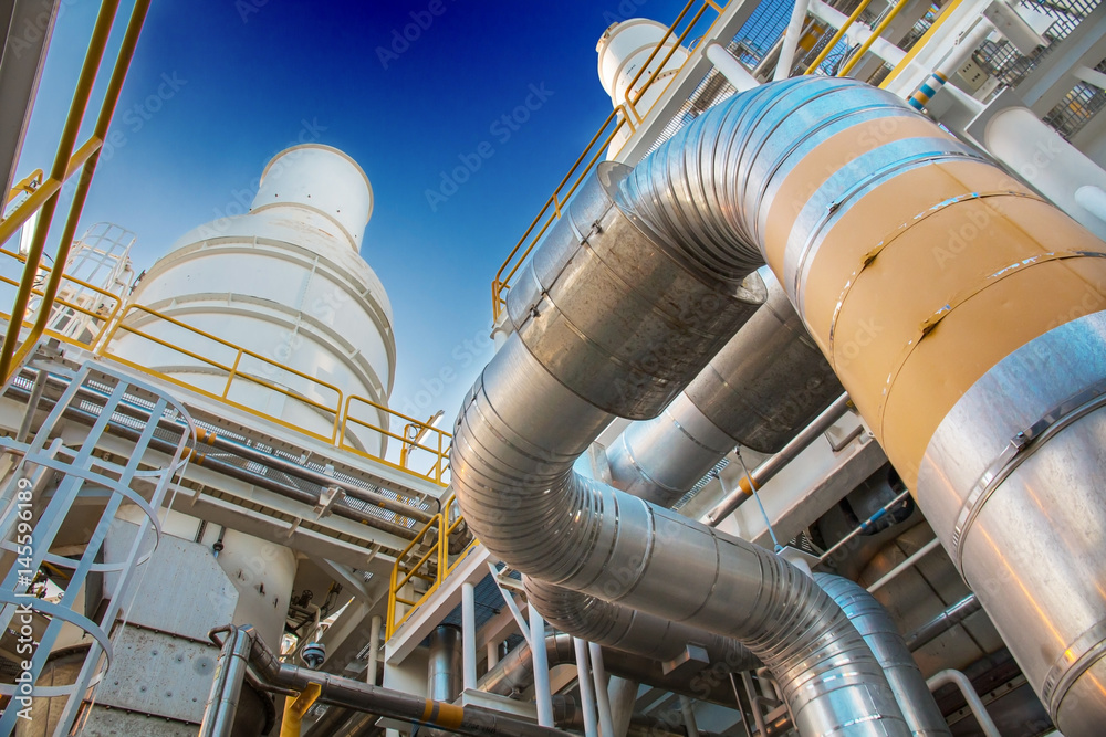 High pressure pipeline for gas transporting by The stainless steel in process oil and gas platform industry. High pressure pipeline for gas transporting by The stainless steel in process oil and gas platform industry.