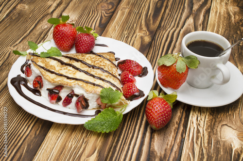 Crepes with Banana and strawberries
