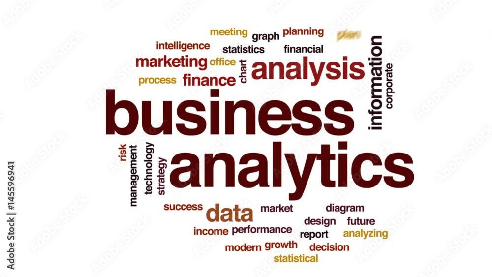 Business analytics animated word cloud, text design animation. Business analytics animated word cloud, text design animation.