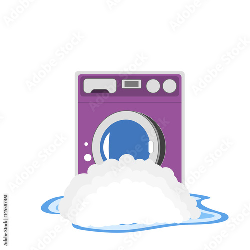 Faulty washing machine in a puddle