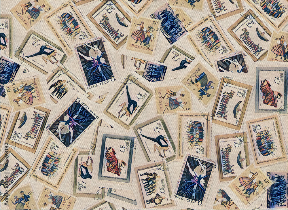 Fototapeta premium Stamps choreography dance vintage set of background