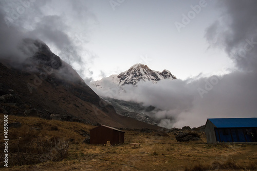 View from Annapurna base camp with cloud   low light and gain